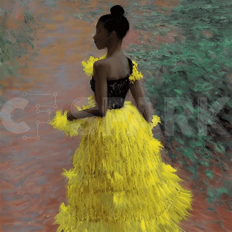 Black Ballerina in Yellow Dress Dancing in Monet Style · Creative Fabrica