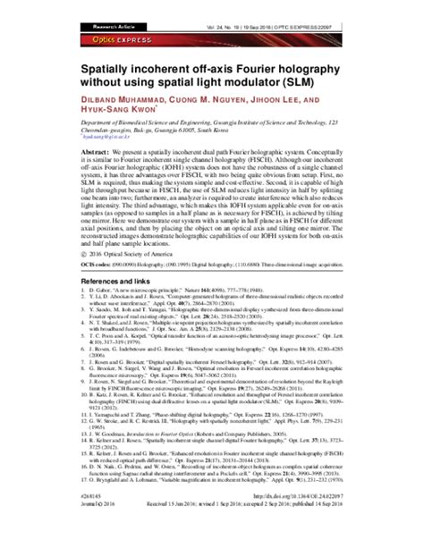 (PDF) Spatially incoherent off-axis Fourier holography without using spatial light modulator ...