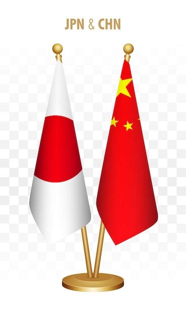 Premium Vector | Japan and china standing flags isolated on white japanese desk flag