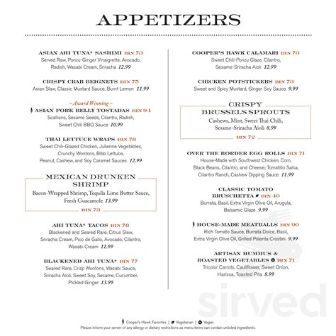 Cooper’s Hawk Winery & Restaurants menus in Jacksonville, Florida ...