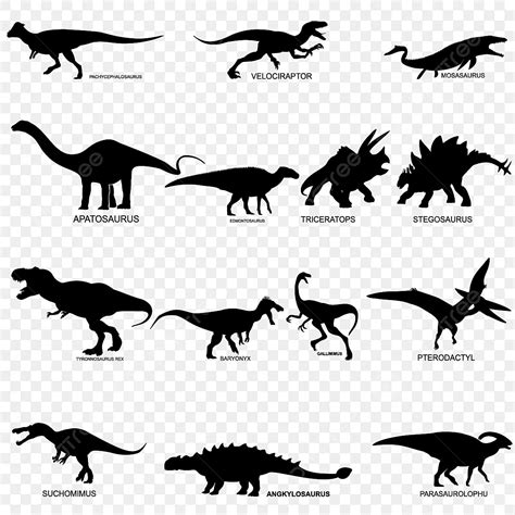 Dinosaurs Silhouette PNG Images, Set Of Dinosaurs Silhouette With Name, Horse Clipart, Animal ...