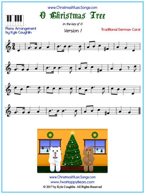 O Christmas Tree piano sheet music - free printable PDF