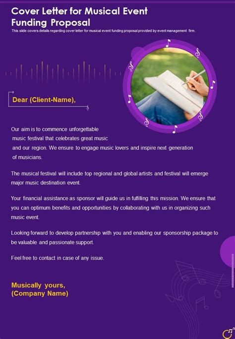 Cover Letter For Musical Event Funding Proposal One Pager Sample Example Document | Presentation ...