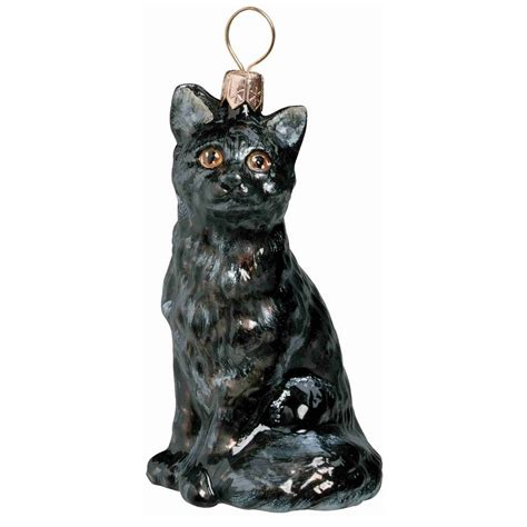 Sitting Black American Shorthair Cat Polish Glass Christmas Ornament ...