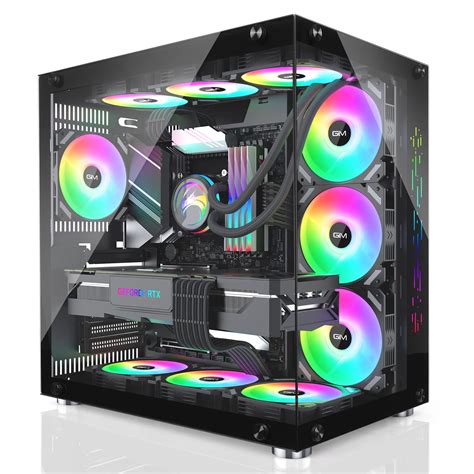 GIM ATX Mid-Tower PC Case Black 10 Pre-Installed 120mm RGB Fans Gaming PC Case 2 Tempered Glass ...