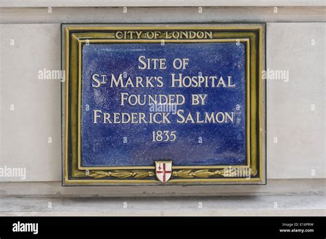 Blue commemorative historical plaque of St Mark's Hospital, London, England, United Kingdom ...