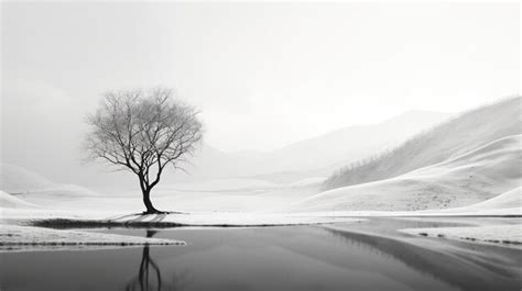 Minimalist black and white landscape | Premium AI-generated image