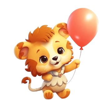 Cute Lion Cartoon Character Fly With Air Balloon In Valentines Day, Cute Lion, Animal Mascot ...