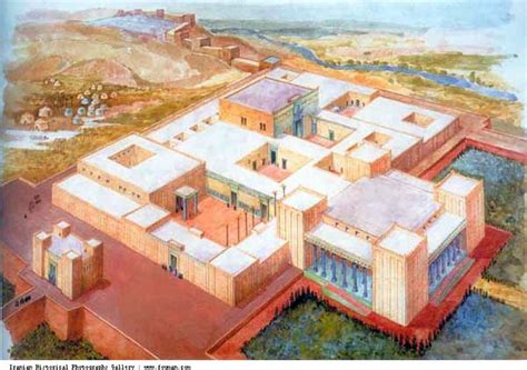 Achaemenids ( Darius the Great) - Artistic rendering of Achaemenid palace, Susa (c. 522 BC), Ira ...