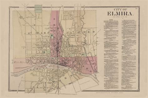 Elmira City, New York 1869 - Old Town Map Reprint - Chemung Co. Atlas - OLD MAPS