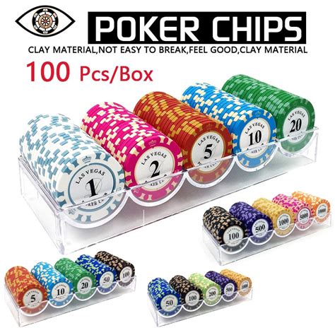 100 Pieces of Chips with poker Chip Box 14g Clay Chips Set Metal Texas ...