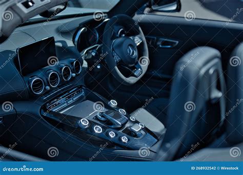 Scene of the Black Interior of a Mercedes Benz Supercar Illuminated by ...