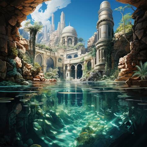 Premium AI Image | A hidden underwater city with ancient ruins and ...