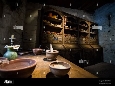 Interior recreation of an apothecary workshop Stock Photo - Alamy