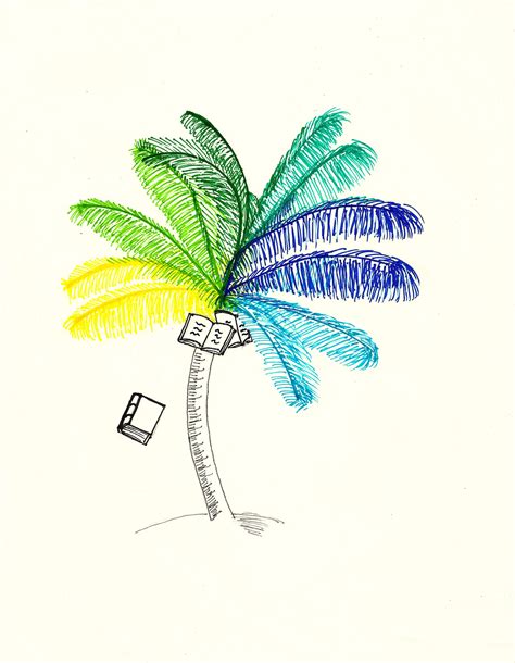 a drawing of a palm tree with books on it