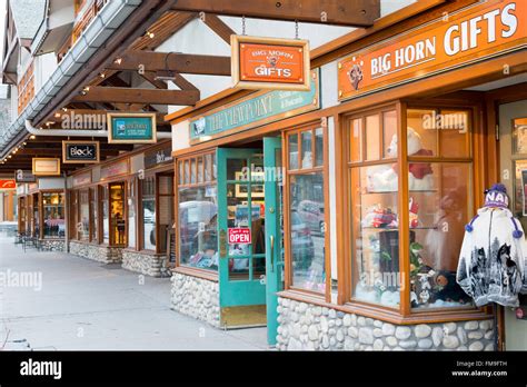 Tourist shops and signs in the main street Banff Avenue Banff Canada ...