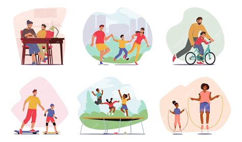 Premium Vector | Set Family Leisure And Activities Parents And Kids ...