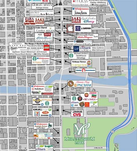 Magnificent Mile Shopping Map | Retail Area Map | The ... | Chicago ...