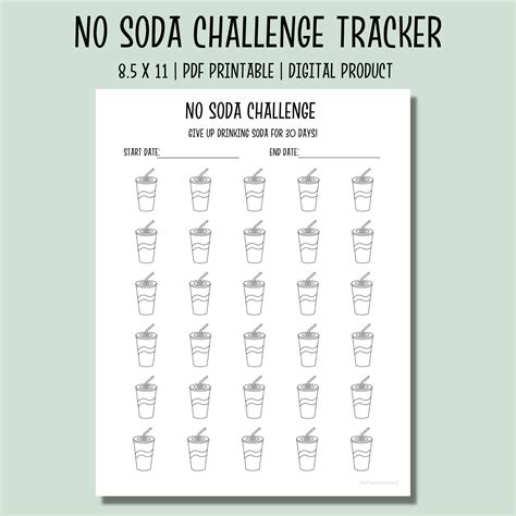 No Soda Challenge Printable Tracker Health Challenge Tracker Instant Download Healthy Eating ...