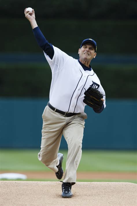 Jim Harbaugh wore his famous khakis to toss out the first pitch at the ...