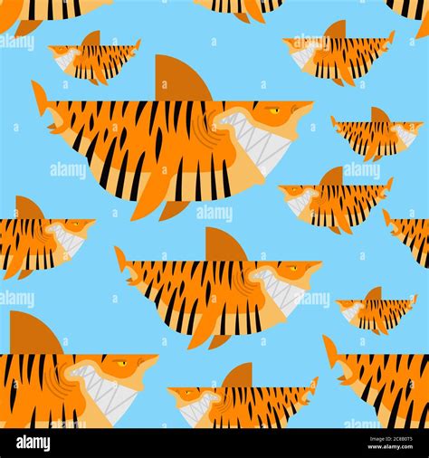 Tiger shark pattern seamless. Sea animal predator background. Vector texture. Baby fabric ...