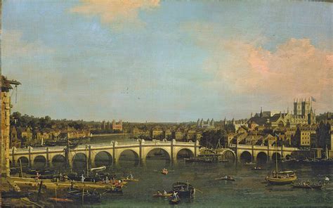 Canaletto - London: Westminster Bridge under Repair from the North (Private collection) 1697 ...