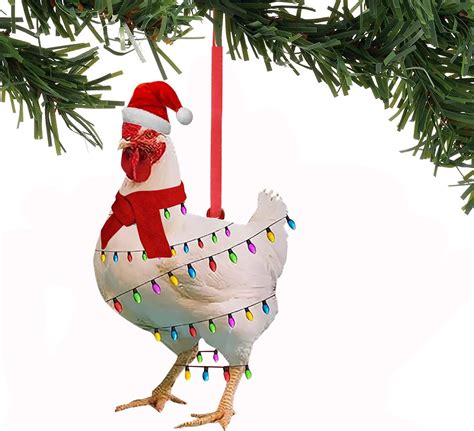 Amazon.com: 1PC Christmas Chicken Ornament Funny Scarf Chicken Holiday ...