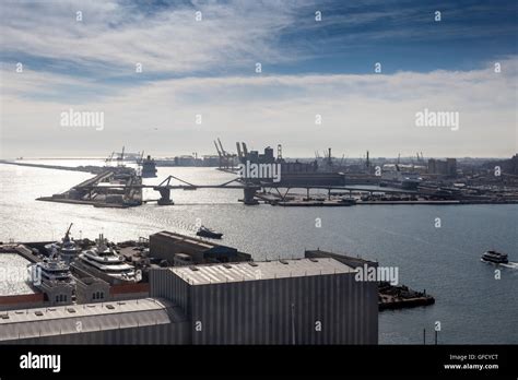 Aerial view of Port of Barcelona, Barcelona, Spaincolor image, canon 5DmkII Stock Photo - Alamy