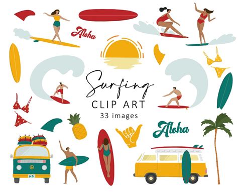 Surfing Clip Art, Surfing PNG, Surf SVG, Hawaii Clip Art, Surf Vector ...