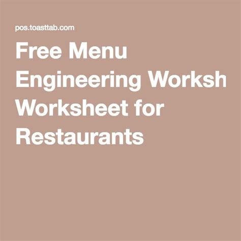 Menu Engineering Worksheet | Toast POS