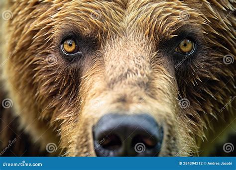 Super Close Up Shot of Grizzly Bear Eyes Looking Serious at Camera ...