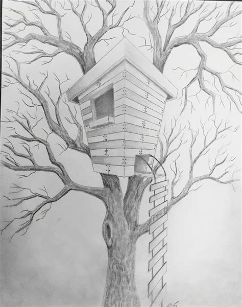 Tree House in two point perspective | Tree house drawing, Tree house ...