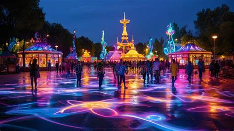 Park of Attractions with Bright Lights and the Noise of Funny Visitors ...