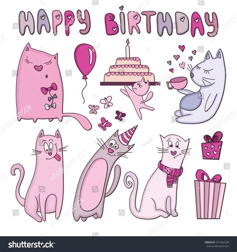 Vector Birthday Card Funny Cats Stock Vector (Royalty Free) 331462538 ...