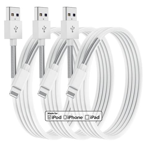 Buy Long Apple iPhone Charger 10 ft, MFI Certified 3Pack Lightning ...