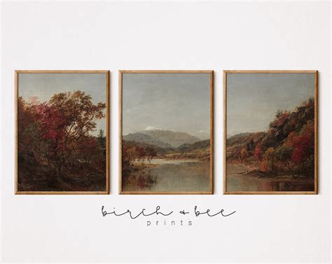 Fall Landscape Painting Set of 3 Vintage Autumn Art Prints Digital ...