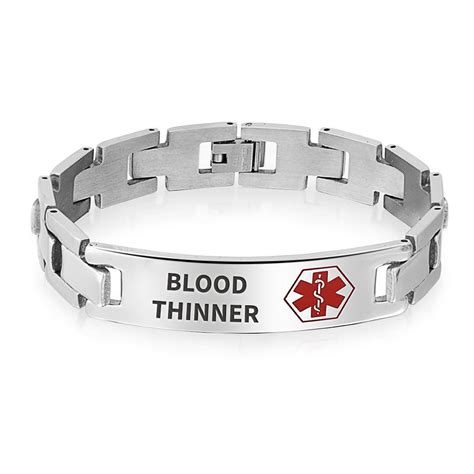 Blood Thinner Medical Alert ID U Link Bracelet Pre Engraved 8 Inch ...