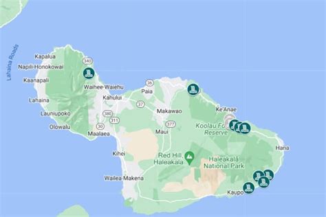 Maui waterfalls map (google maps) with waterfalls you can get to on ...