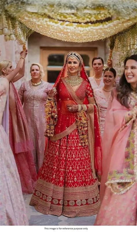 Buy Bollywood Katrina Kaif inspired red silk wedding lehenga choli in UK, USA and Canada