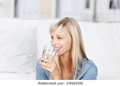 Smiling Healthy Woman Drinking Large Glass Stock Photo 139661920 ...
