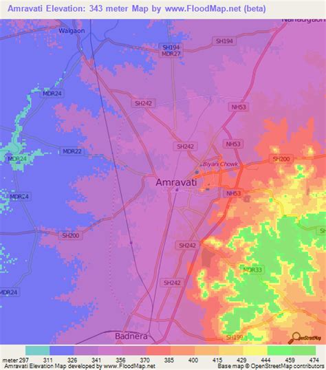 Elevation of Amravati,India Elevation Map, Topography, Contour