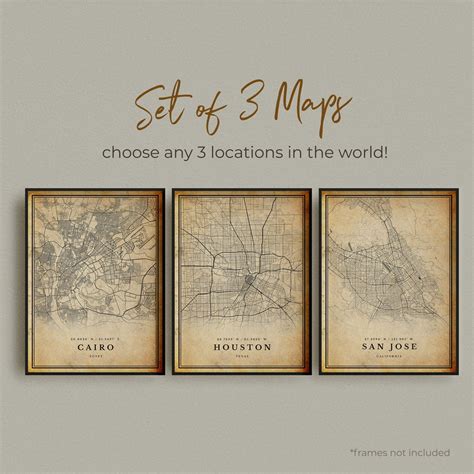 Set of 3 ANY CITY Vintage Map Posters Personalized Antique Map Prints ...