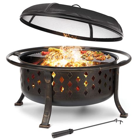 KingSo 36" Fire Pit Outdoor Large Steel Wood Burning Fire Pits Bowl BBQ Grill F