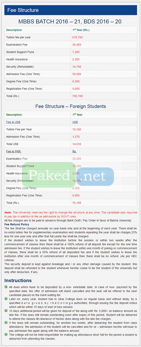 Fee Structure - Bahria University Medical & Dental College (BUMDC)