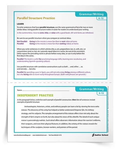 Parallel Structure Grammar Activity 6–12 | Download | Sadlier School