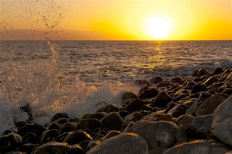 Sunset on the Beach on the South of Tenerife Stock Image - Image of ...