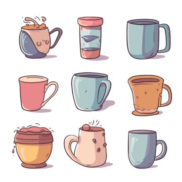 Cartoon Coffee Mugs With Different Drinks In Different Designs Clipart Vector, Coffee Clipart ...