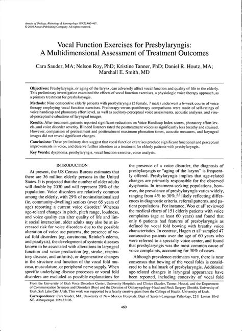 (PDF) Vocal Function Exercises for Presbylaryngis: A Multidimensional ...