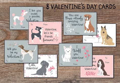 Kids Valentine Cards for School. Cute Dog Valentines Day Tags | Etsy