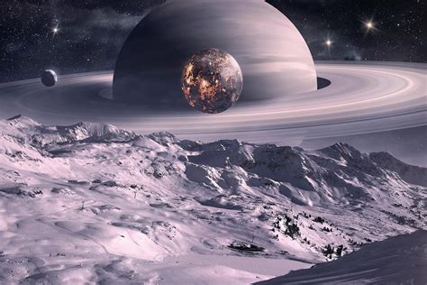 sci fi outer space planets Saturn digital art PYR056 fabric poster ...